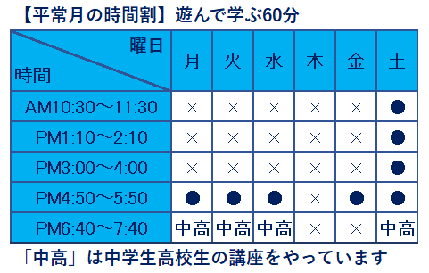 パズル教室夏期講習時間割