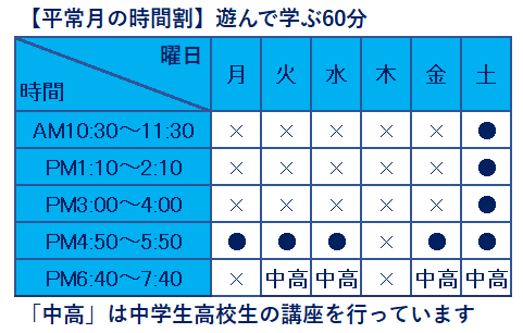 パズル教室夏期講習時間割