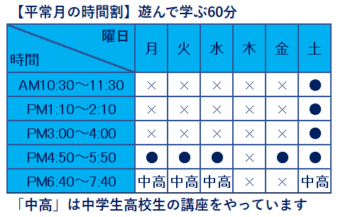 パズル教室夏期講習時間割